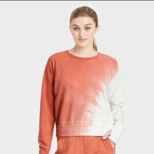 Joy Lab Women’s Cropped Tie Dye Sweatshirt Orange/Cream Cotton Blend Size S